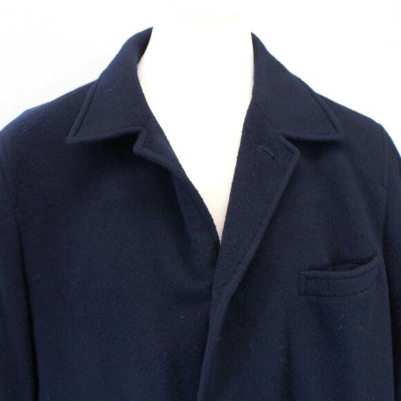 Paul Fredrick Men's Navy Blue Wool Blend Coat Jacket Large Pocket Button Classic - Picture 2 of 6